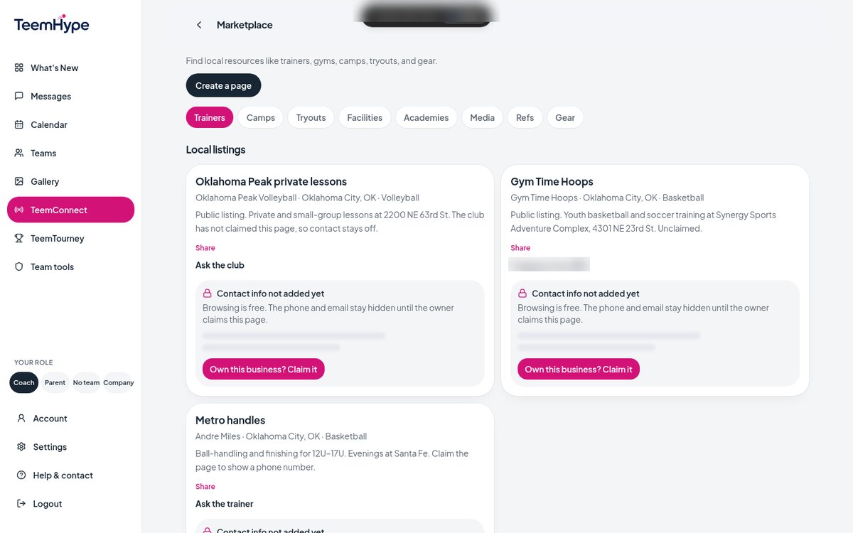 TeemConnect Marketplace listings